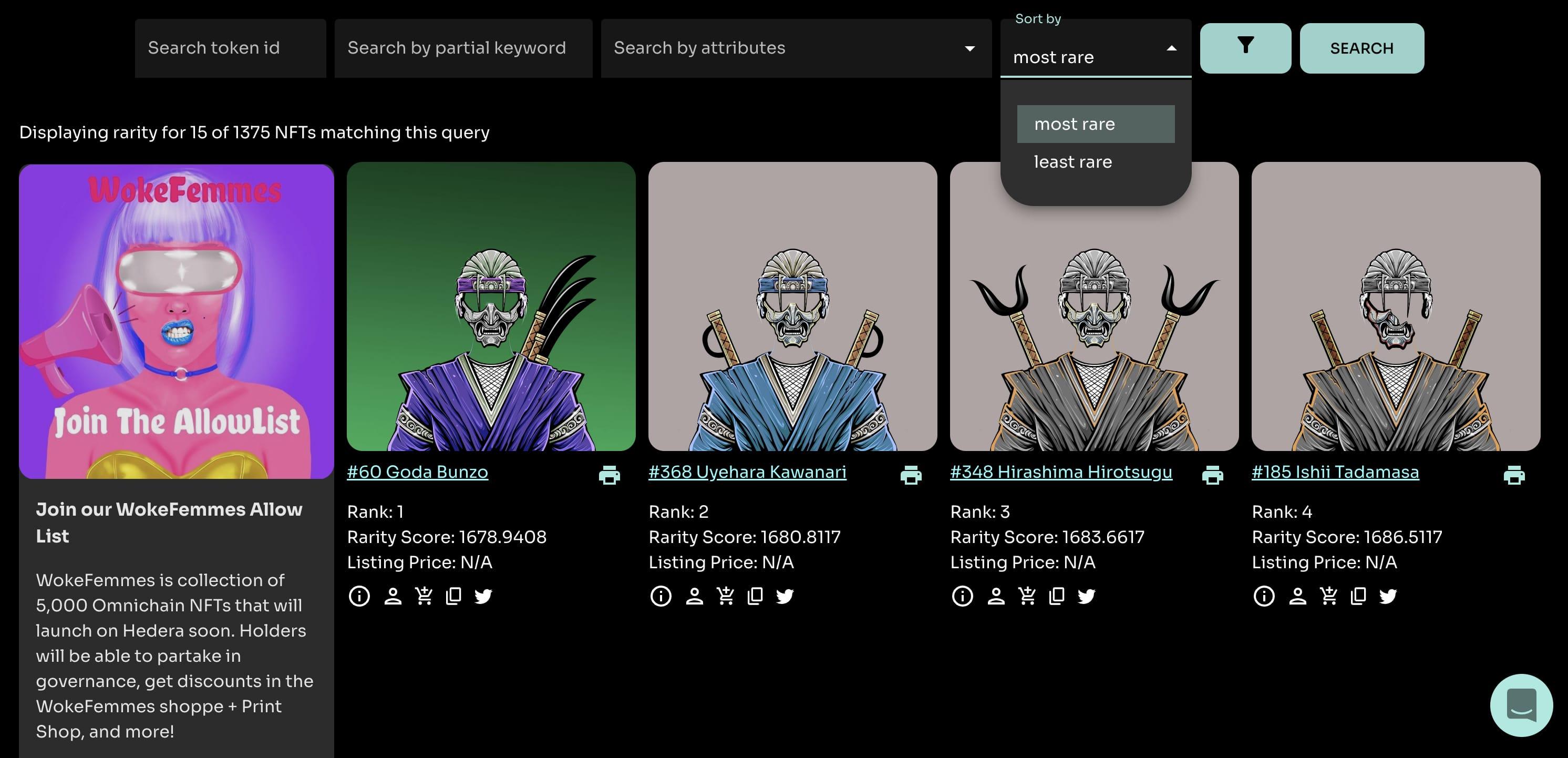 Finding most rare NFTs