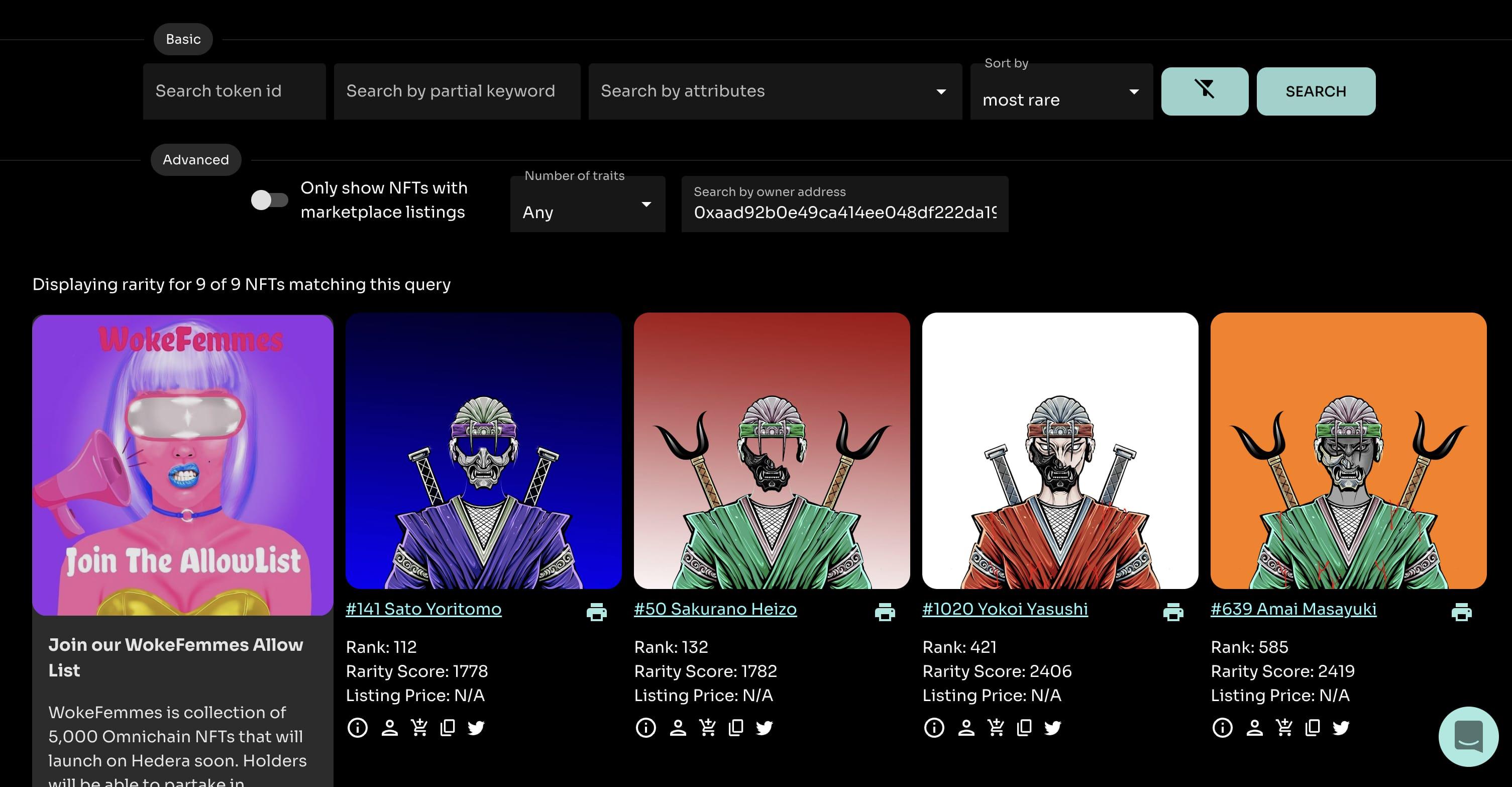 Find NFT by an address